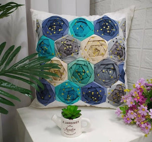 Blue Handmade Flower Pillow