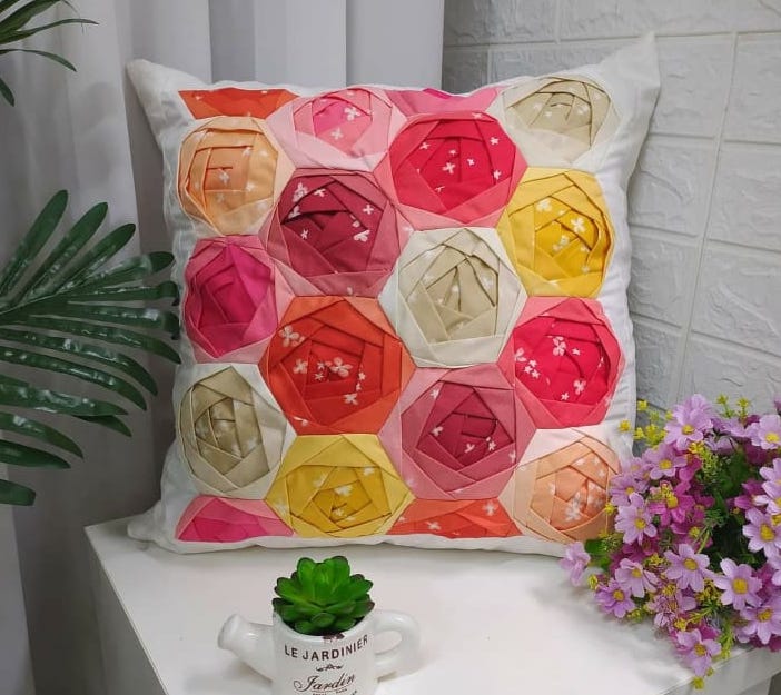 Pink Handmade Flower Pillow