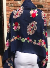 Navy Cashmere Embroidered Scarf