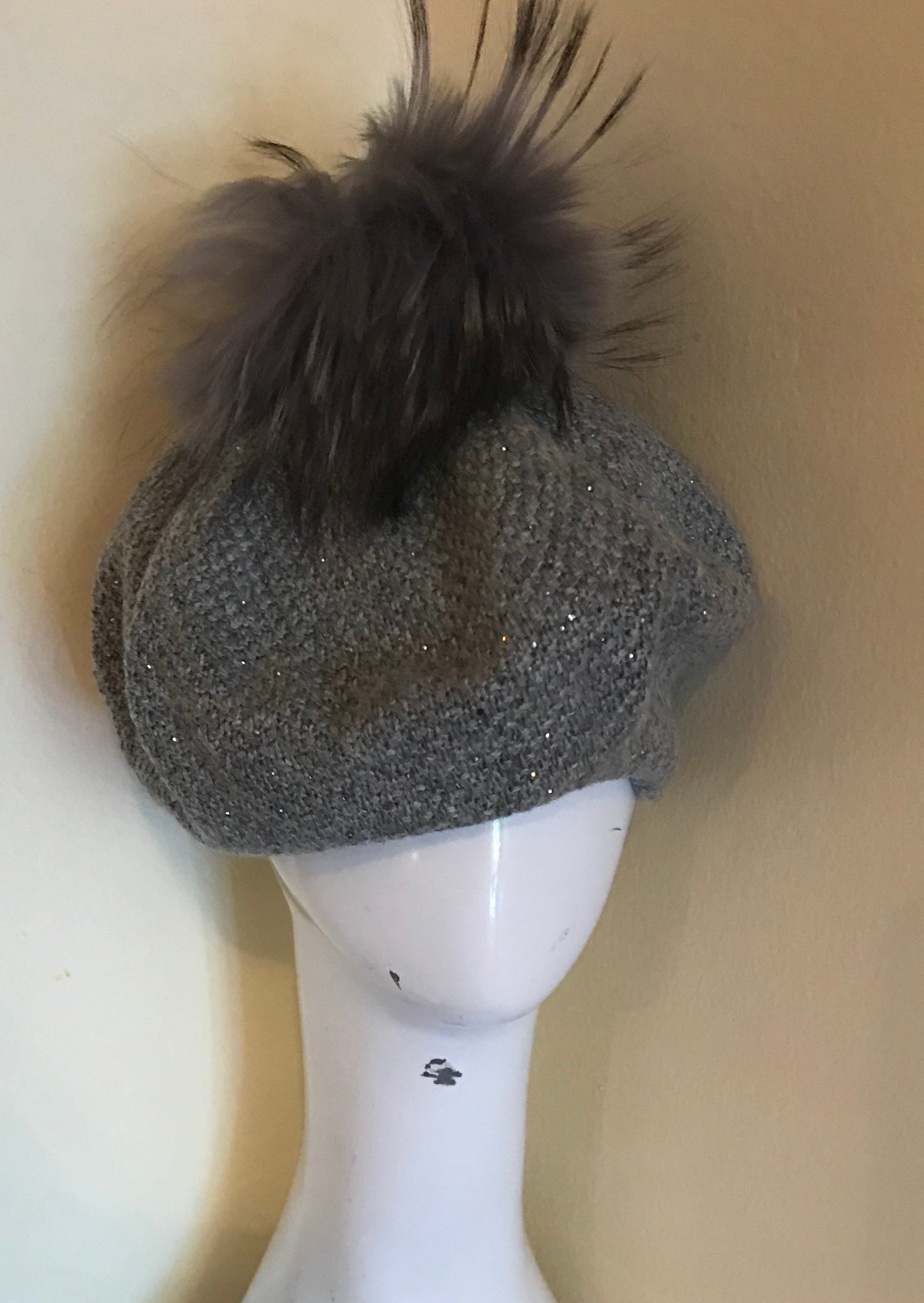 Grey Fur Pompom Hat