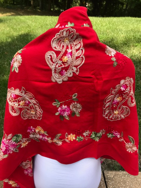 Red Cashmere Embroidered Scarf