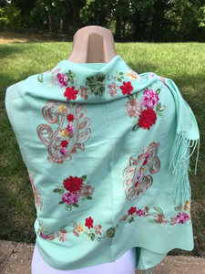 Mint Cashmere Embroidered Scarf