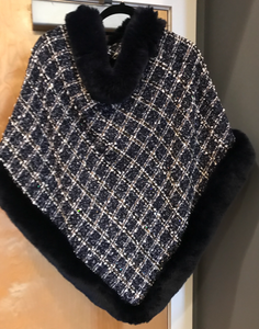 Black Faux Fur poncho