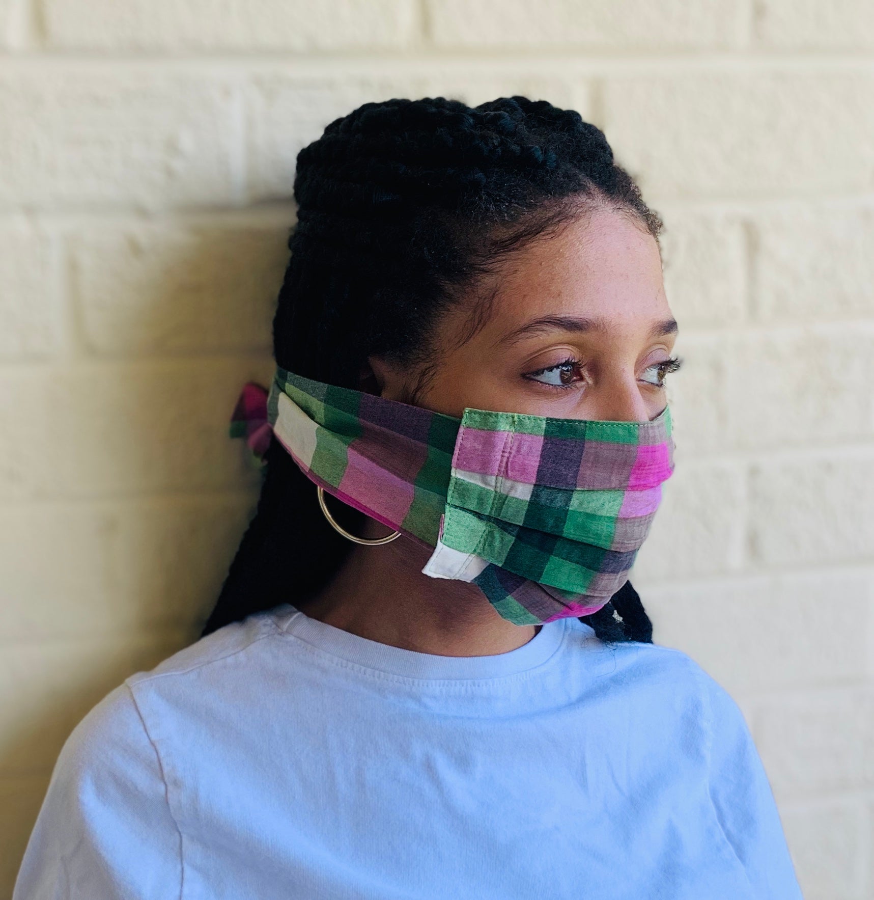 Pink and Green Checkered Mask