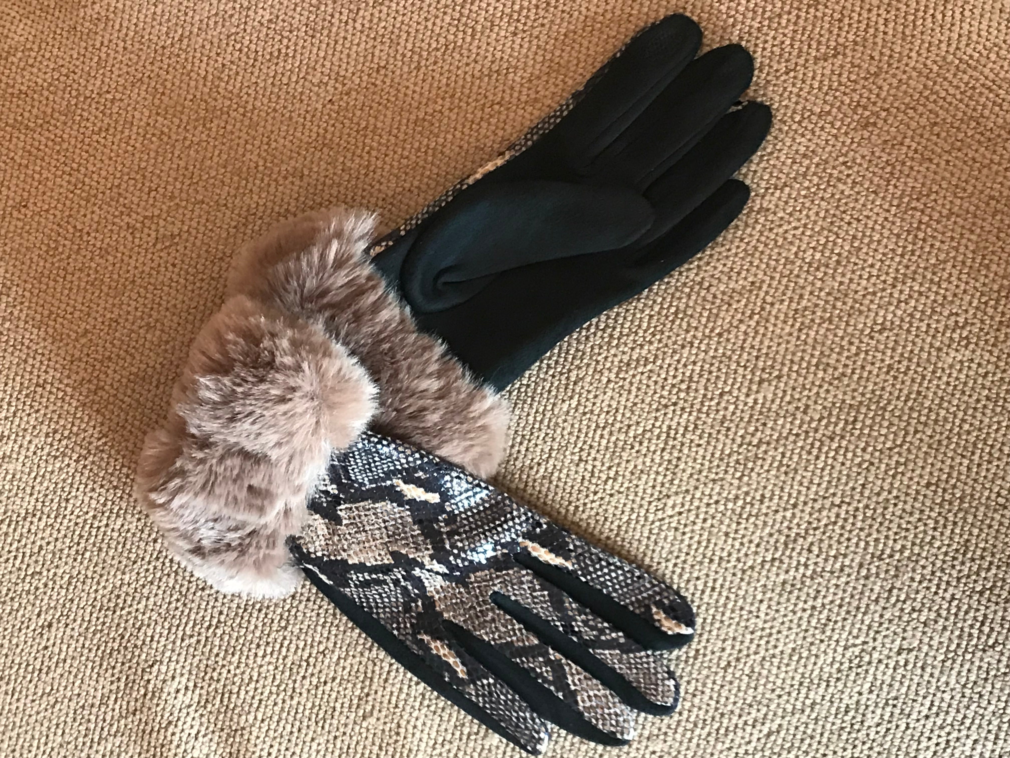 Beige Faux Snake Skin Gloves