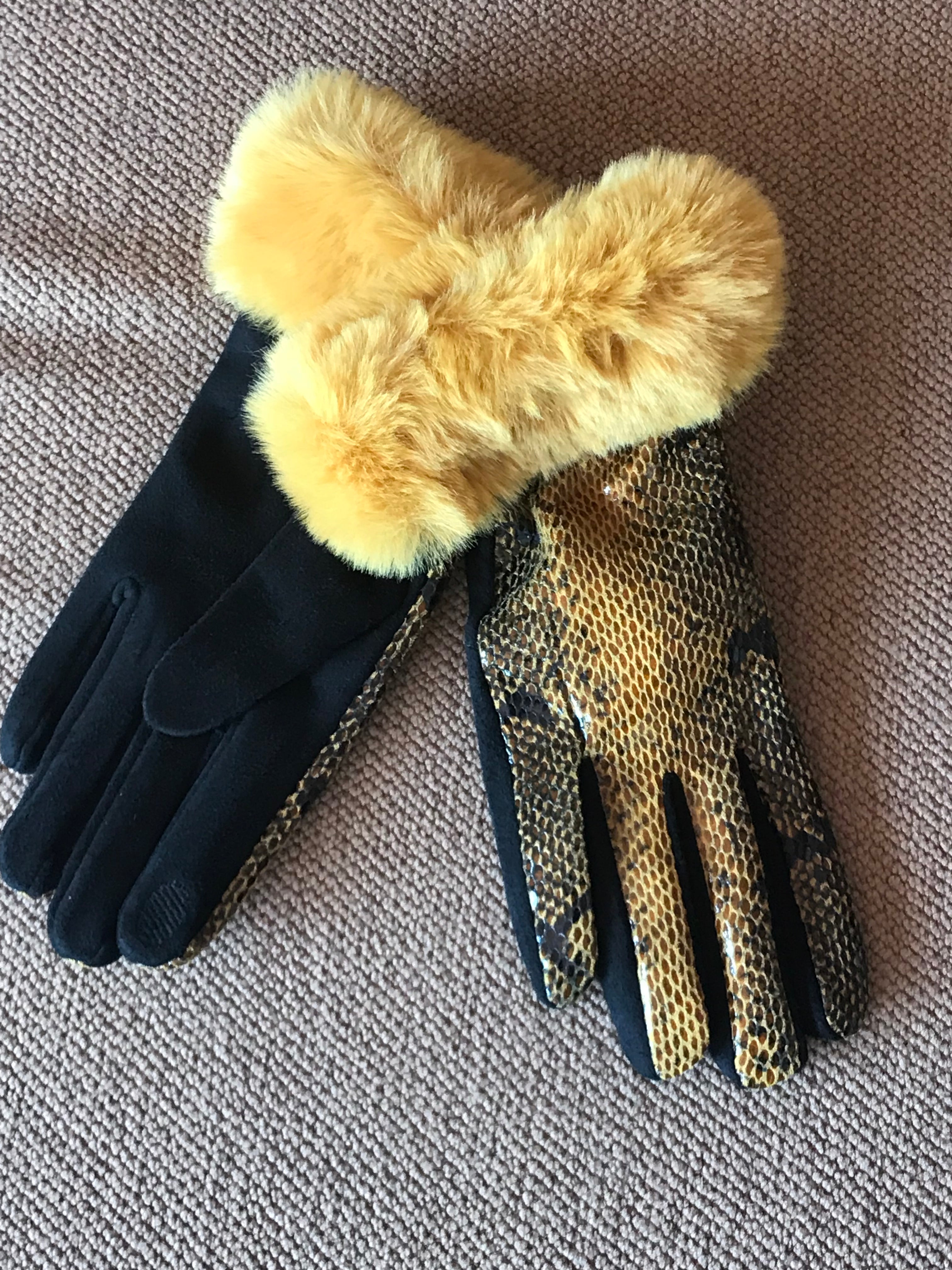 Yellow Faux Snake Skin Gloves