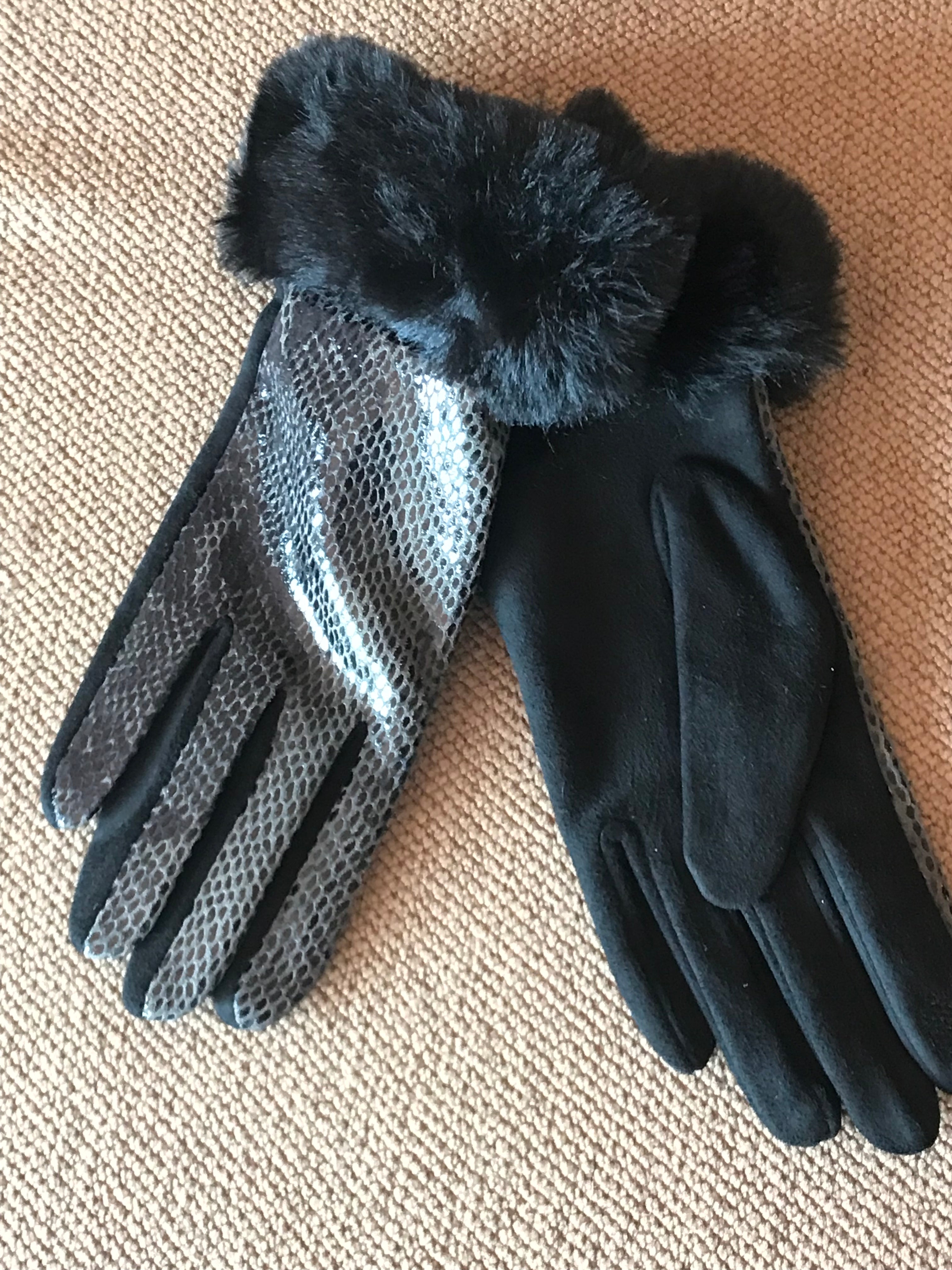 Black Faux Snake Skin Gloves