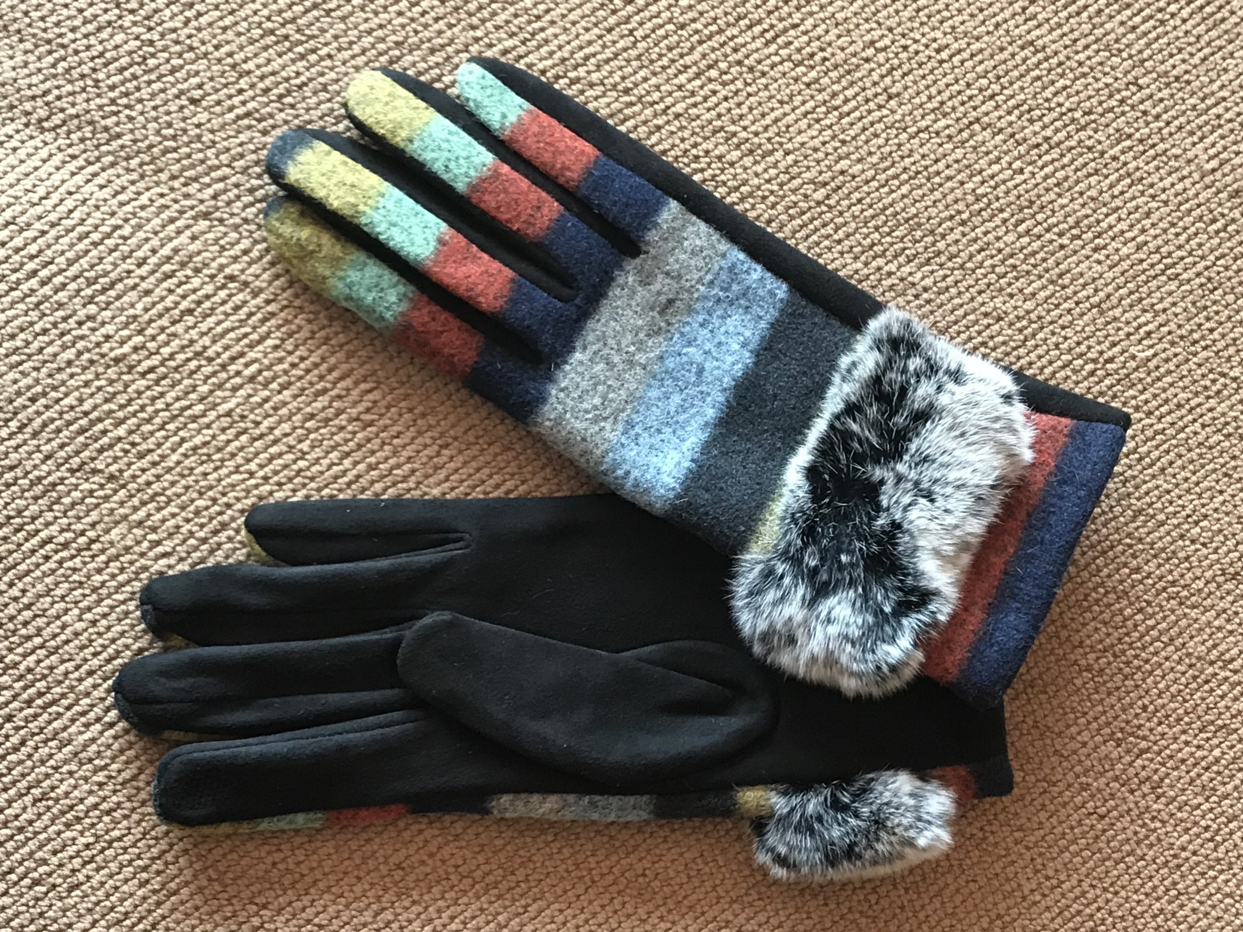 Multi-colored Faux Fur Gloves