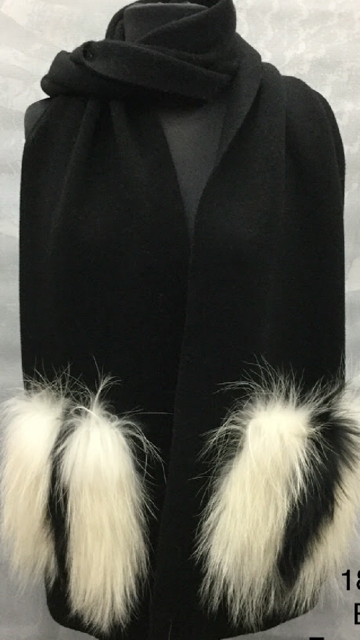 Black Cashmere Scarf w/ Fox Fur Pockets