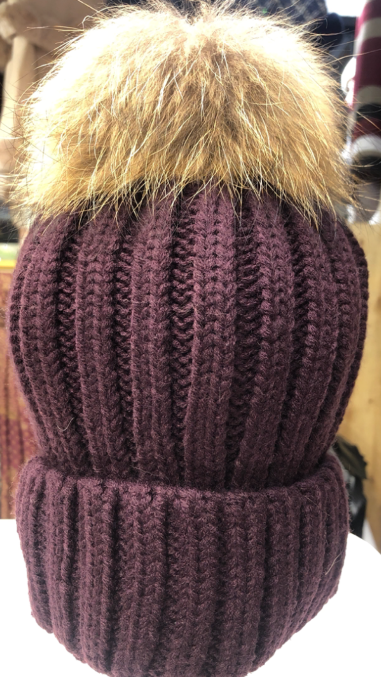 Purple Fox Fur Pompom Hat