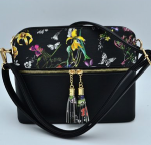 Black Floral Vegan Crossbody Bag