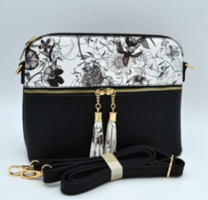 Black Floral Vegan Crossbody Bag