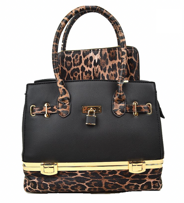Black and Cheetah Bag with Wallet