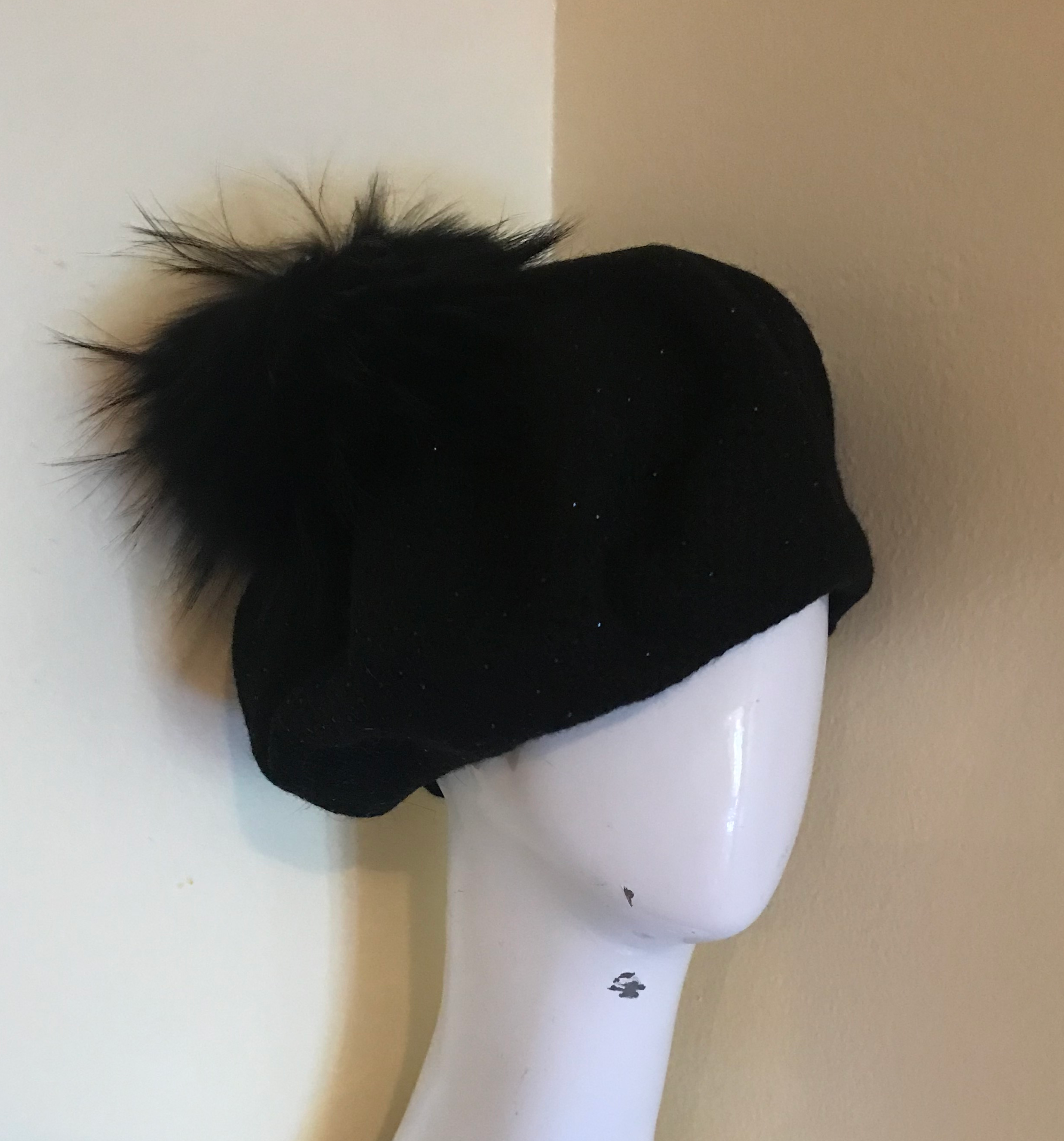Black Fur Pompom Hat