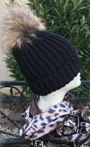 Black Fur Pompom Hat